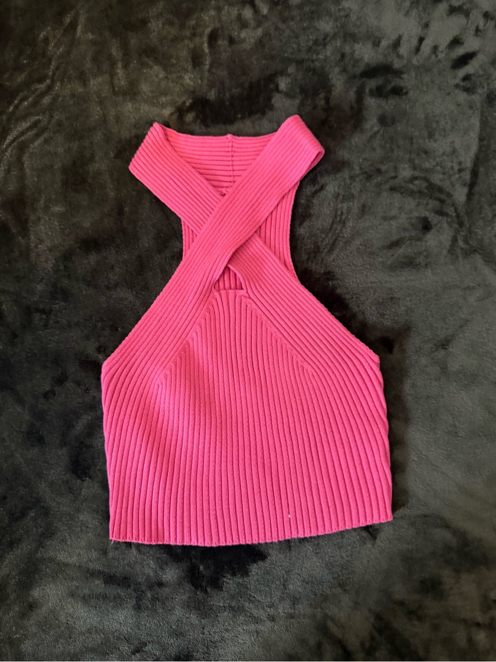 SHEIN Hot Pink Ribbed Cross-Back Cropped Tank